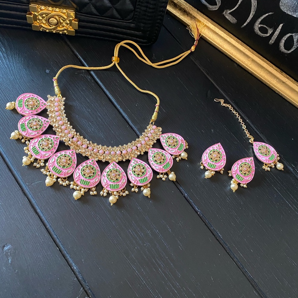 Meenakari necklace set with Polki diamonds